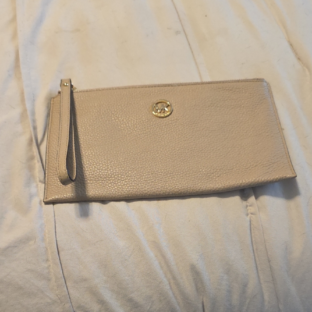 Michael Kors Tan Wristlet with Gold Logo